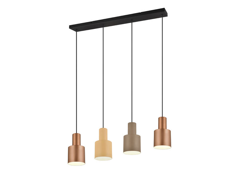 Pendelleuchte 4-flammig Metall in Coffee Tönen mit E27 LED, Breite 87cm