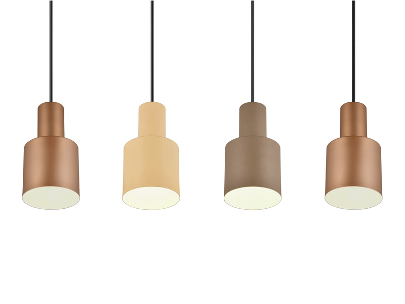 Pendelleuchte 4-flammig Metall in Coffee Tönen mit E27 LED, Breite 87cm