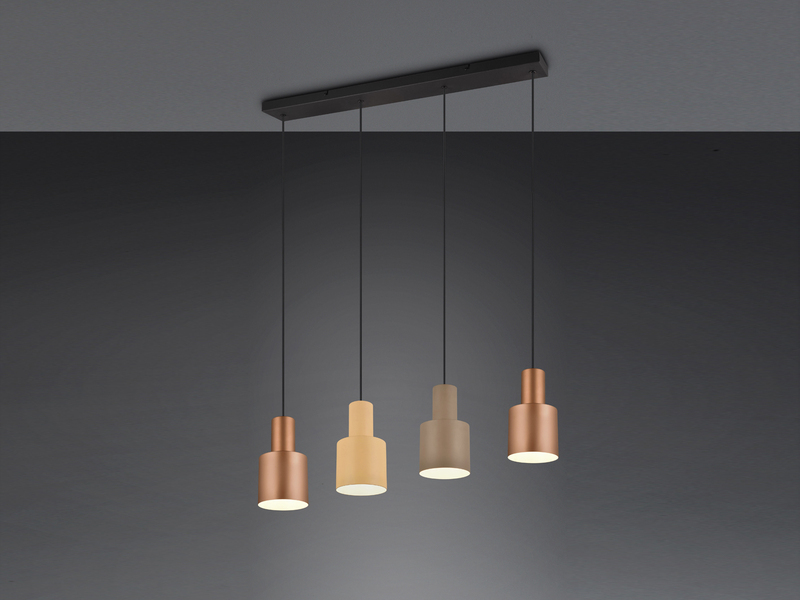 Pendelleuchte 4-flammig Metall in Coffee Tönen mit E27 LED, Breite 87cm
