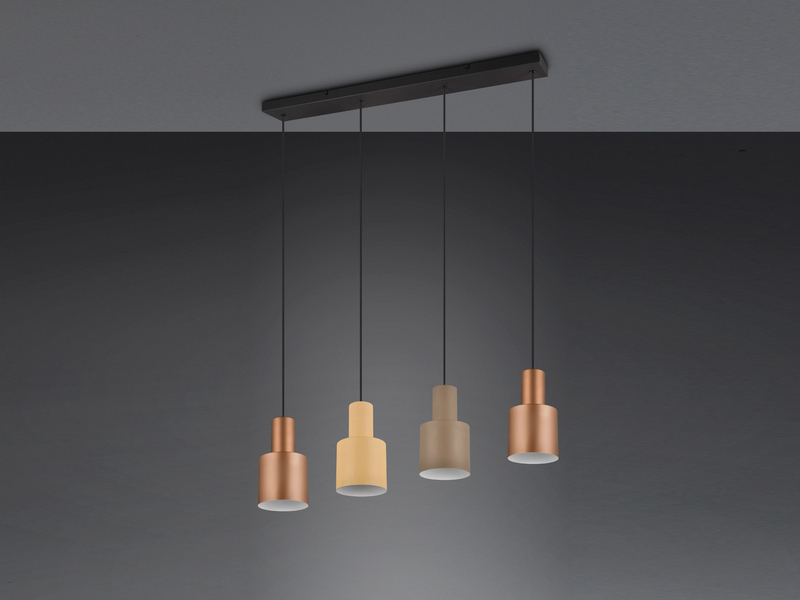 Pendelleuchte 4-flammig Metall in Coffee Tönen mit E27 LED, Breite 87cm