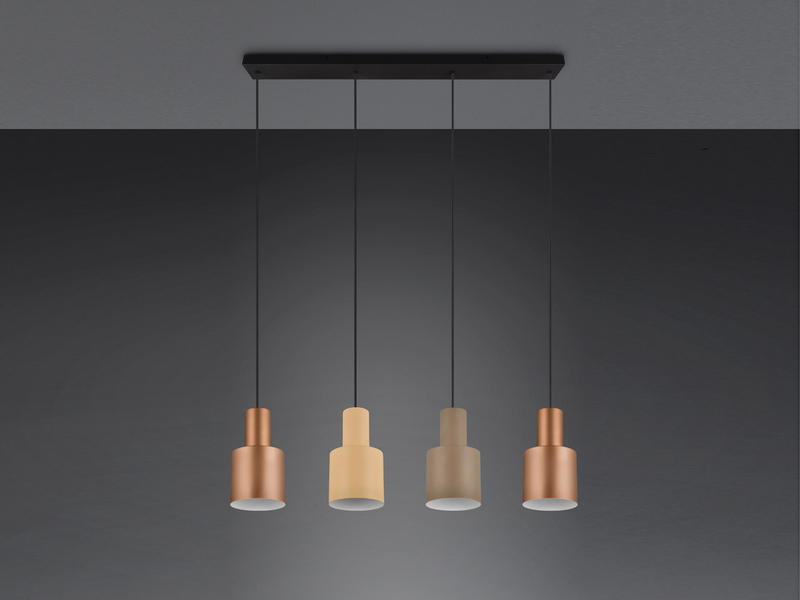 Pendelleuchte 4-flammig Metall in Coffee Tönen mit E27 LED, Breite 87cm