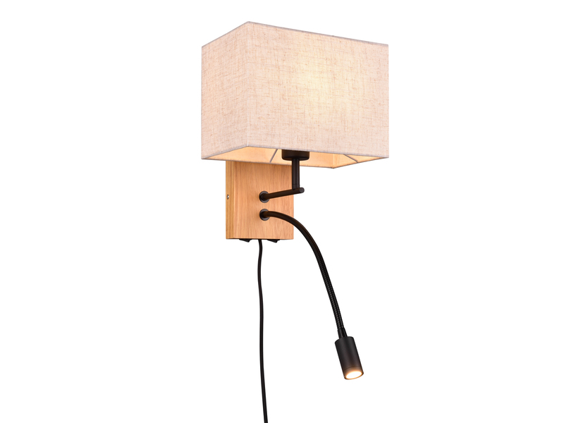 Wandleuchte NILAM mit LED Leselampe & eckigem Stoffschirm in Beige, Höhe 30cm