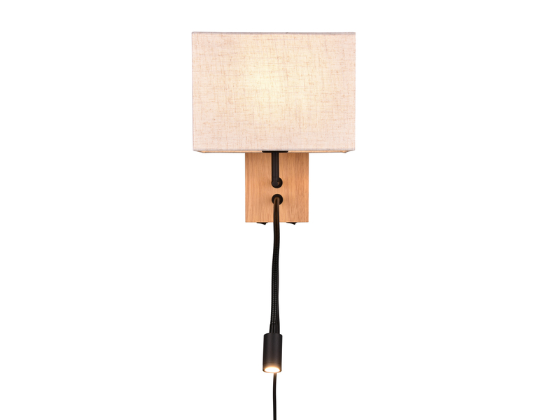 Wandleuchte NILAM mit LED Leselampe & eckigem Stoffschirm in Beige, Höhe 30cm