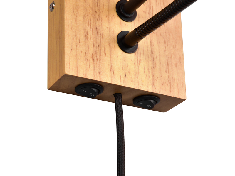 Wandleuchte NILAM mit Leselampe Schalter & Stecker, Holz mit Stoffschirm H: 30cm