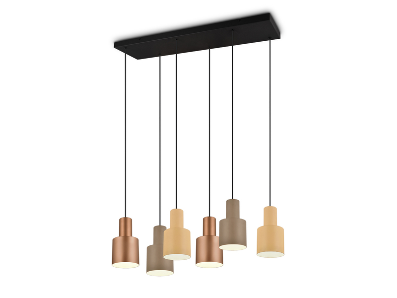 LED Pendelleuchte 6-flammig Metall Coffee Tönen mit E27 LED, Breite 85cm