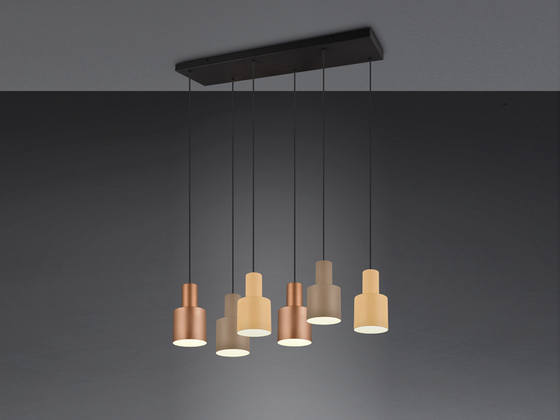 LED Pendelleuchte 6-flammig Metall Coffee Tönen mit E27 LED, Breite 85cm