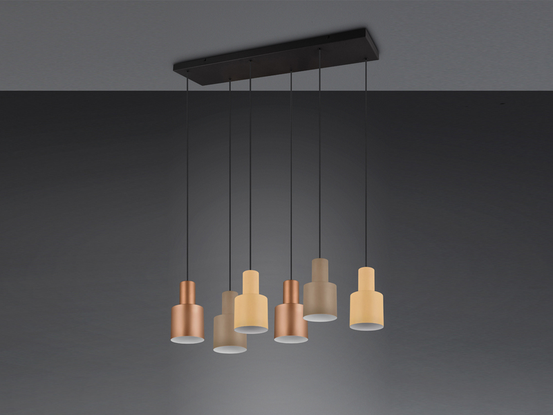 LED Pendelleuchte 6-flammig Metall Coffee Tönen mit E27 LED, Breite 85cm