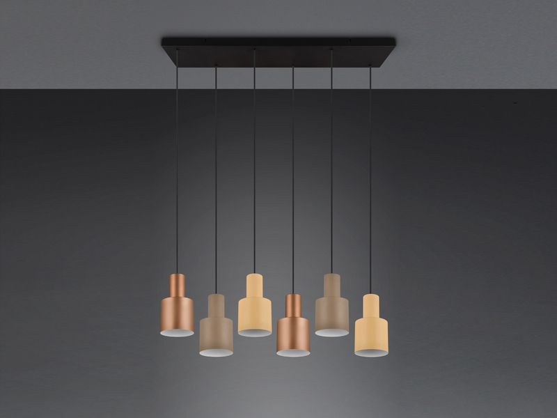 LED Pendelleuchte 6-flammig Metall Coffee Tönen mit E27 LED, Breite 85cm