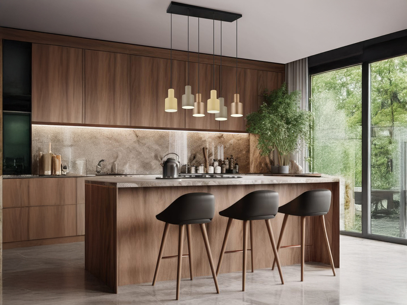 LED Pendelleuchte 6-flammig Metall Coffee Töne, Breite 85cm