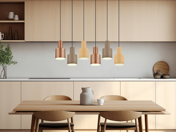 LED Pendelleuchte 6-flammig Metall Coffee Tönen mit E27 LED, Breite 85cm LED Pendelleuchte 6-flammig Metall Coffee Tönen mit E27 LED, Breite 85cm