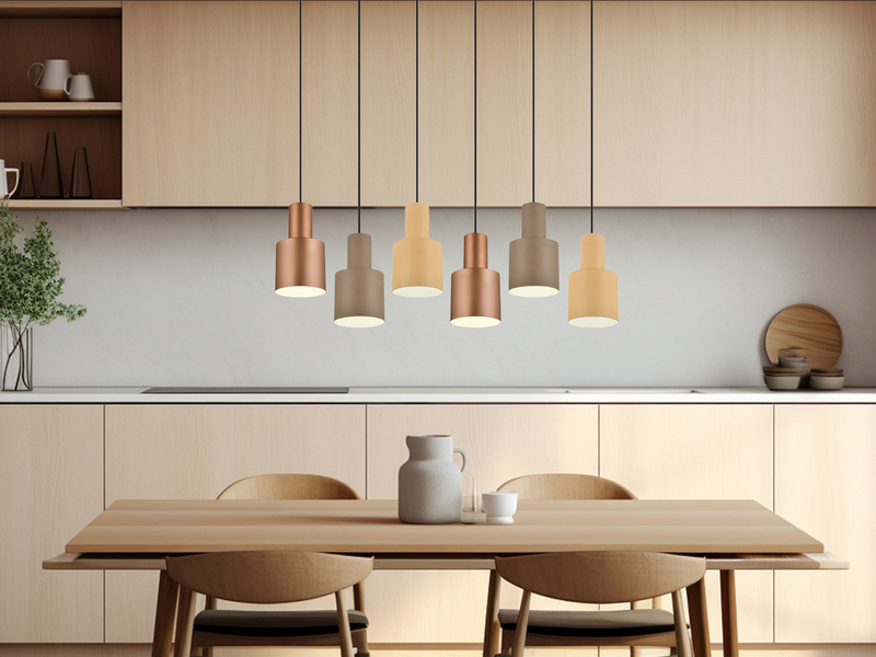 LED Pendelleuchte 6-flammig Metall Coffee Tönen mit E27 LED, Breite 85cm