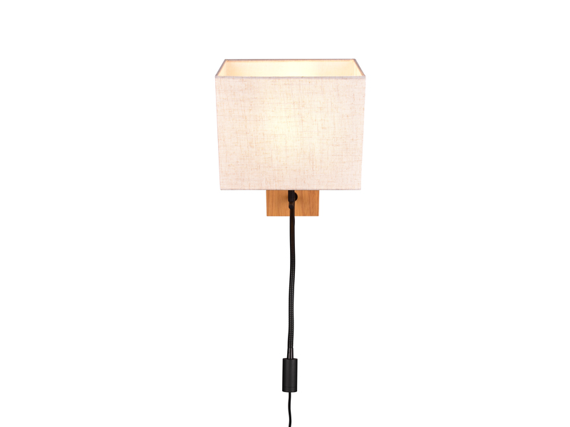 LED Wandlampe mit Leselampe Schalter & Stecker, Holz mit Stoffschirm H: 30cm