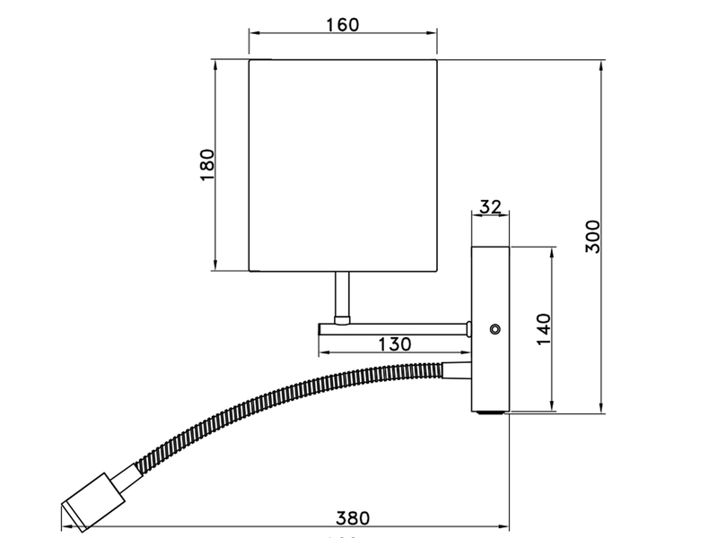 LED Wandleuchte mit Leselampe & Stecker, Stoffschirm Beige, Höhe 30cm