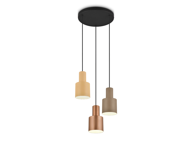 Cluster Pendelleuchte 3-flammig Metall in Coffee Tönen mit E27 LED, Ø 37cm