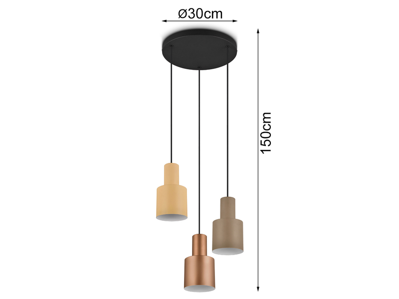 Cluster Pendelleuchte 3-flammig Metall in Coffee Tönen mit E27 LED, Ø 37cm