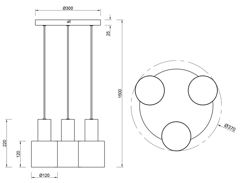 Cluster LED Pendelleuchte 3-flammig Metall Coffee Töne, Ø 37cm