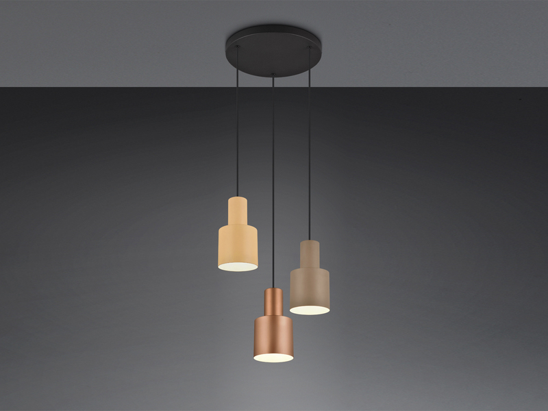 Cluster Pendelleuchte 3-flammig Metall in Coffee Tönen mit E27 LED, Ø 37cm