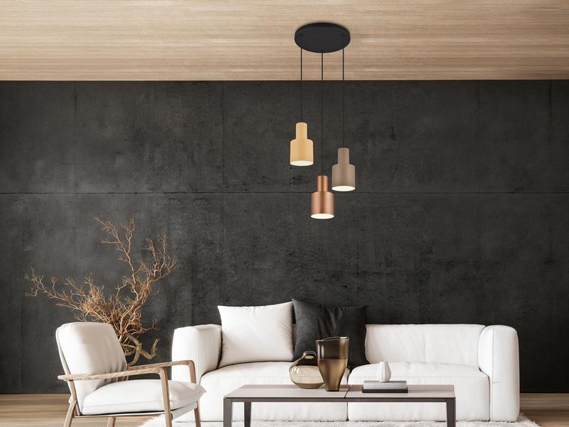 Cluster Pendelleuchte 3-flammig Metall in Coffee Tönen mit E27 LED, Ø 37cm