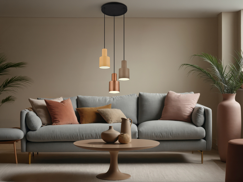 Cluster Pendelleuchte 3-flammig Metall in Coffee Tönen mit E27 LED, Ø 37cm