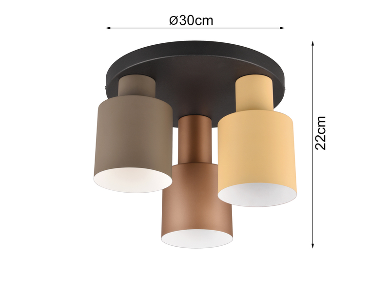 Deckenleuchte 3-flammig Metall Lampenschirme Coffee Töne & E27 LED, Ø 37cm