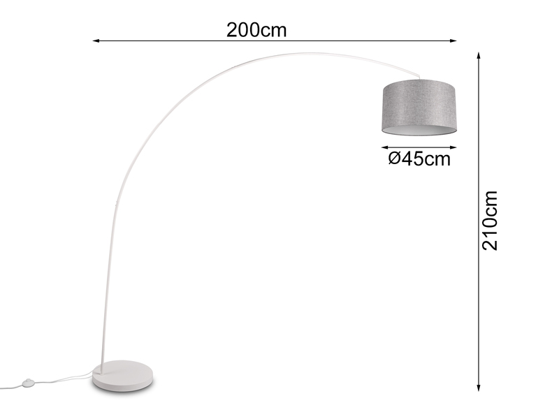 LED Bogenleuchte Metall Weiß Stoff Lampenschirm Grau, 210cm