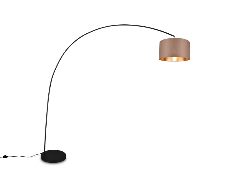 LED Bogenleuchte Metall Schwarz Stoff Lampenschirm Taupe, 210cm