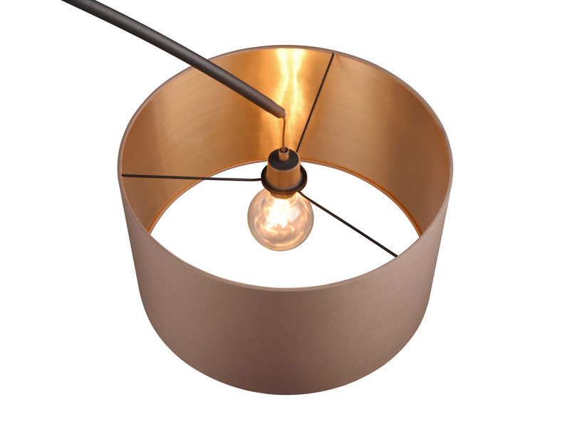 Große LED Bogenleuchte Metall Schwarz mit Stoff Lampenschirm Taupe, Höhe 210cm