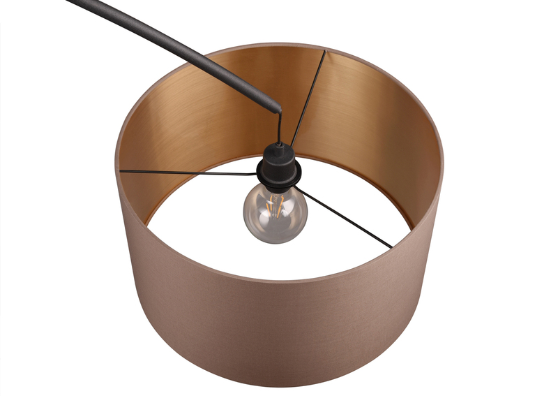 LED Bogenleuchte Metall Schwarz Stoff Lampenschirm Taupe, 210cm