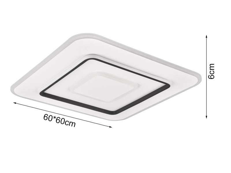 Große LED Deckenleuchte JORA flach mit Fernbedienung dimmbar, Quadrat 60cm