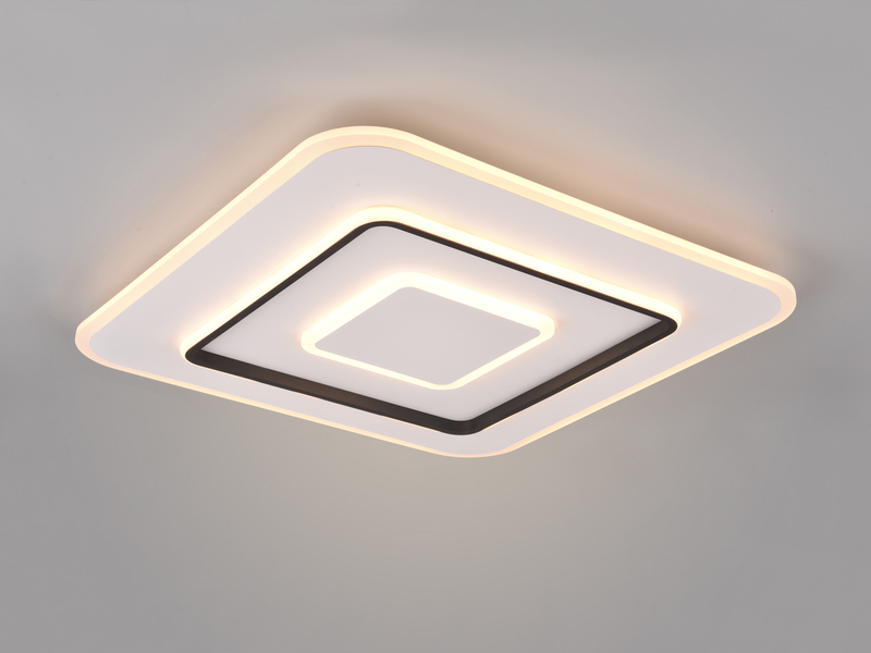 Große LED Deckenleuchte JORA flach mit Fernbedienung dimmbar, Quadrat 60cm