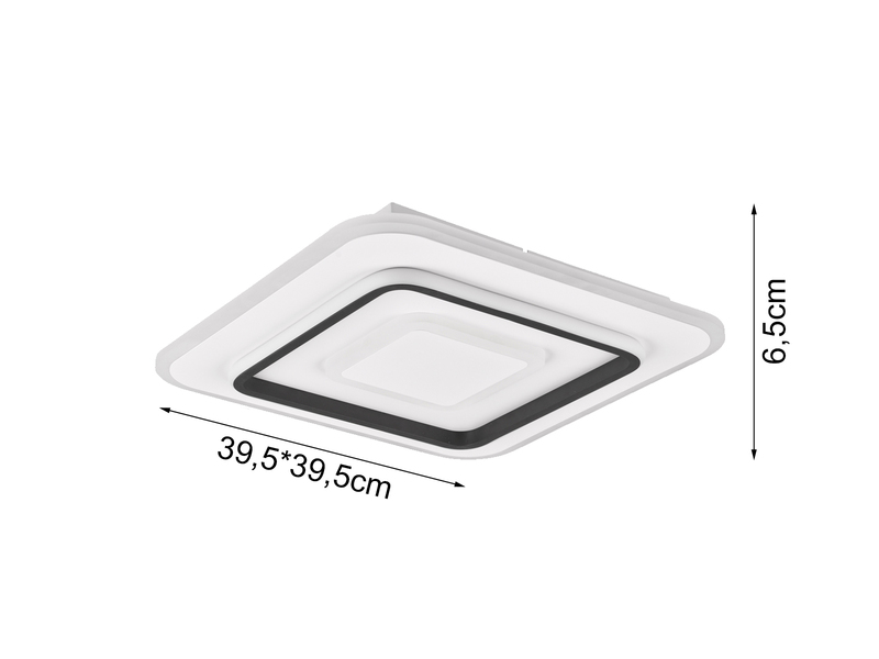 Moderne LED Deckenleuchte JORA flach mit Fernbedienung dimmbar, Quadrat 39cm