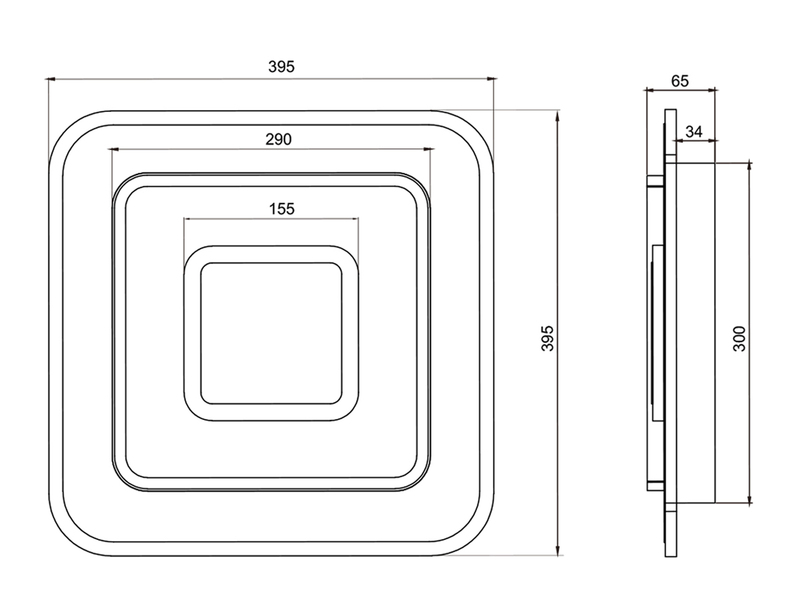 Moderne LED Deckenleuchte JORA flach mit Fernbedienung dimmbar, Quadrat 39cm