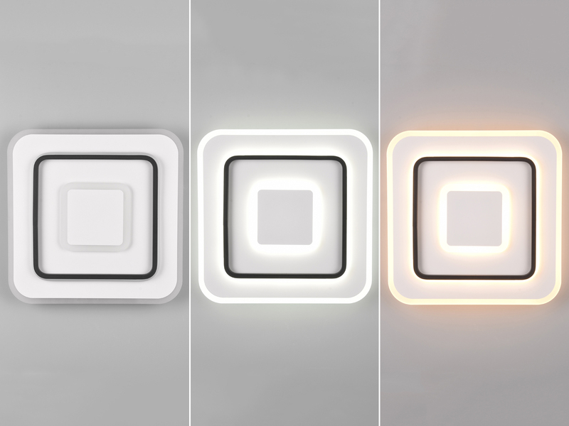 Moderne LED Deckenleuchte JORA flach mit Fernbedienung dimmbar, Quadrat 39cm