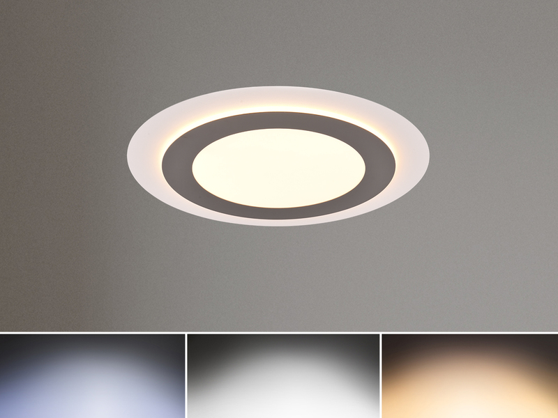 Flache LED Deckenleuchte MORGAN mit Fernbedienung hell & dimmbar, Silber Ø 45cm
