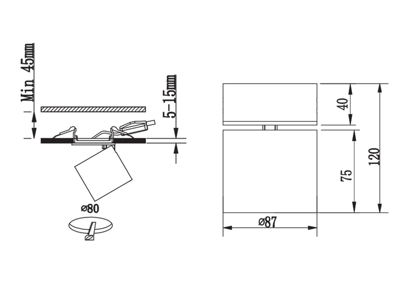 Deckenstrahler GUAYANA Schwarz, Ø 9cm