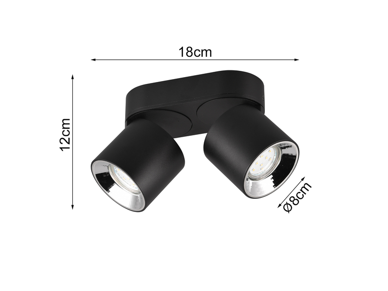 Deckenstrahler GUAYANA Aufbauspot 2-flammig Schwarz, Breite 18cm