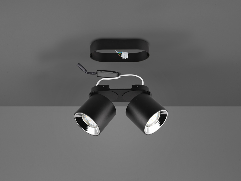 Deckenstrahler GUAYANA Aufbauspot 2-flammig Schwarz, Breite 18cm