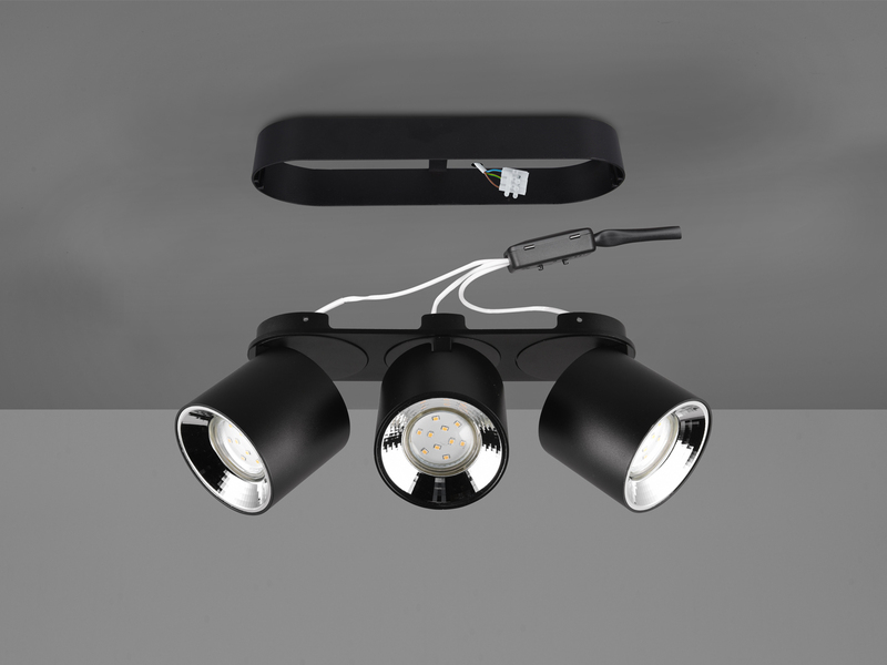 Deckenstrahler GUAYANA Aufbauspot 3-flammig Schwarz, Breite 27cm
