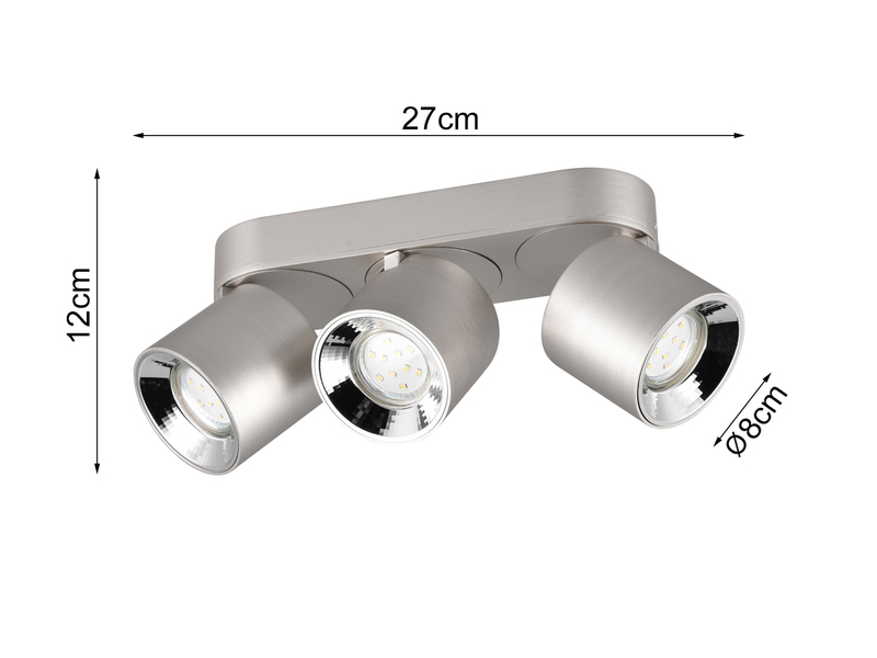 Deckenstrahler GUAYANA Aufbauspot 3-flammig Silber, Breite 27cm