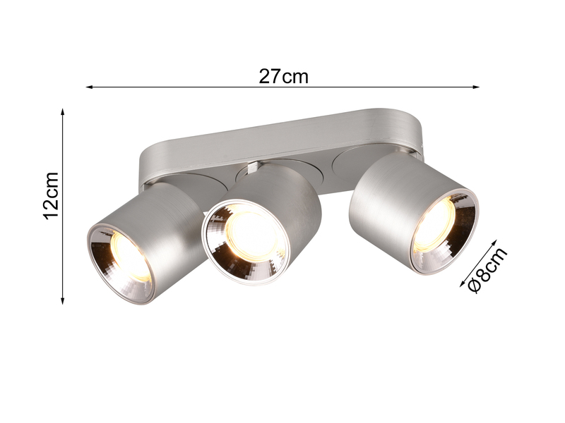 Deckenstrahler Aufbauspot 3-flammig Silber, Breite 27cm, inkl. GU10 LED