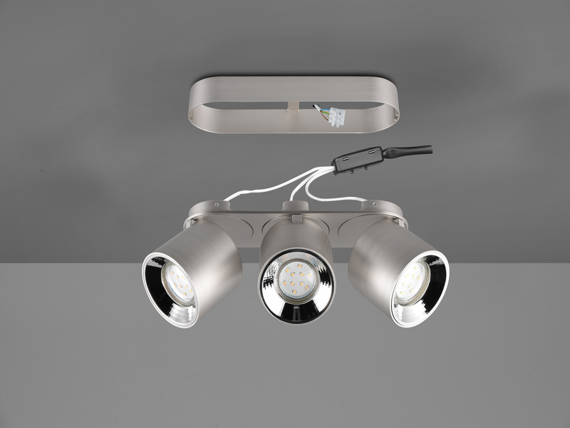 Deckenstrahler Aufbauspot 3-flammig Silber, Breite 27cm, inkl. GU10 LED