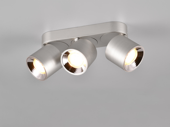 LED Deckenstrahler Silber 3 Spots schwenkbar dimmbar Breite 27cm