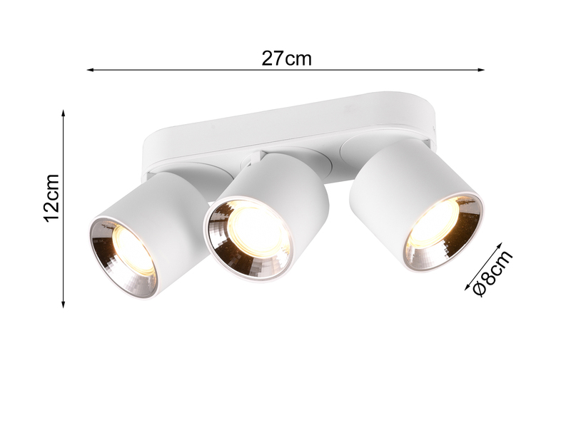 LED Deckenstrahler Weiß 3 Spots schwenkbar dimmbar Breite 27cm