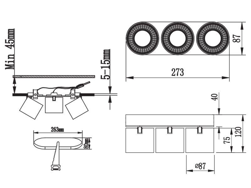 LED Deckenstrahler Weiß 3 Spots schwenkbar dimmbar Breite 27cm