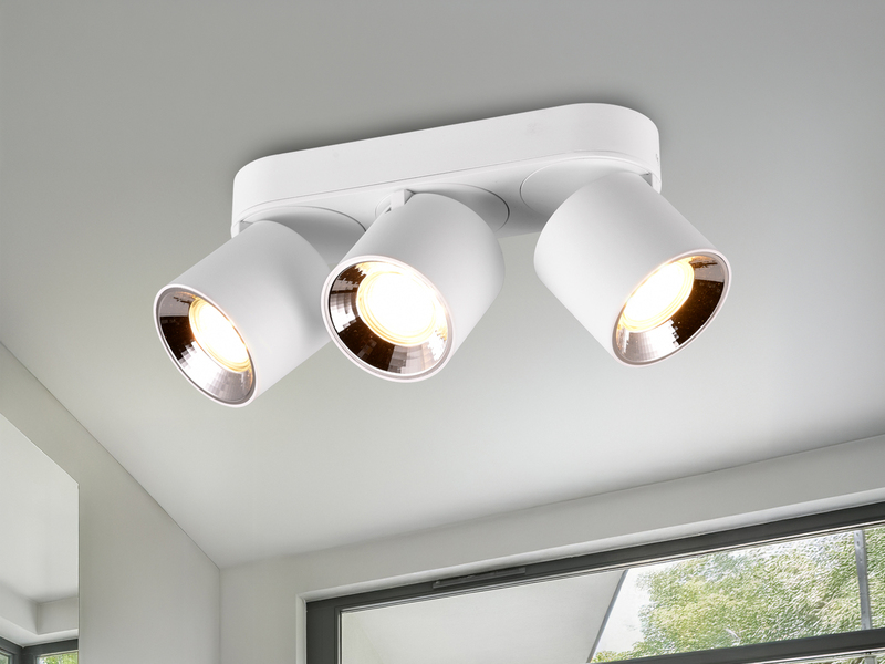 LED Deckenstrahler Weiß 3 Spots schwenkbar dimmbar, Breite 27cm