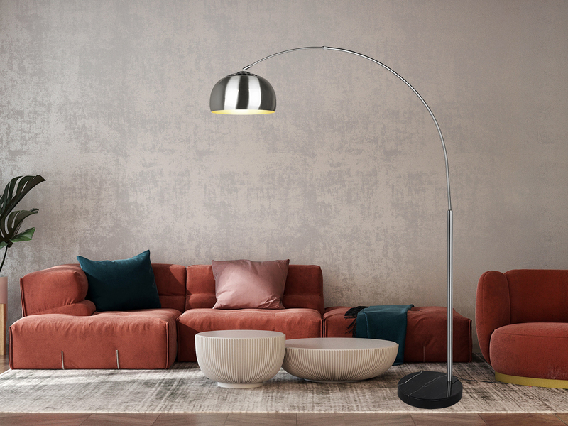 Bogenlampe ARGENTINA Schirm Metall Silber, große Ausladung, Höhe 200cm