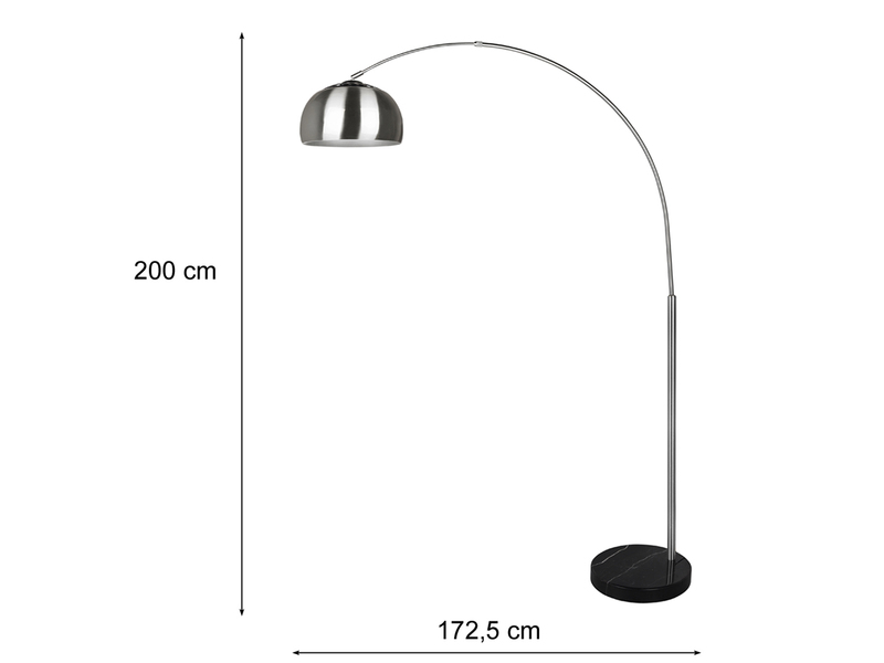 Bogenlampe ARGENTINA Schirm Metall Silber, große Ausladung, Höhe 200cm