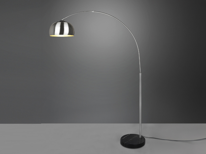 Bogenlampe ARGENTINA Schirm Metall Silber, große Ausladung, Höhe 200cm