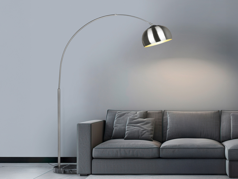 Bogenlampe ARGENTINA Schirm Metall Silber, große Ausladung, Höhe 200cm