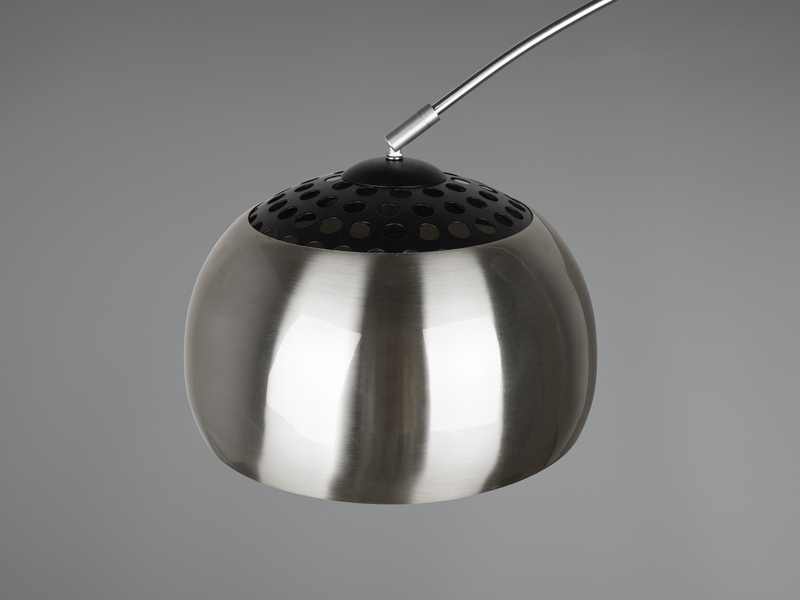 LED Bogenlampe Silber matt Marmorfuß Schwarz große Ausladung, Höhe 200cm